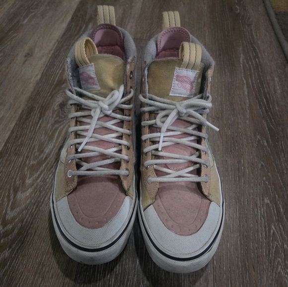 Vans Shoes - High-Top Sneakers with Pink and Tan Accents